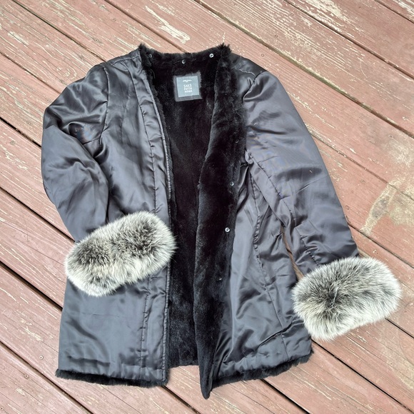 Y2K Jane Post for Saks Fifth Avenue Satin Jacket with Fur Sleeves - Picture 1 of 6